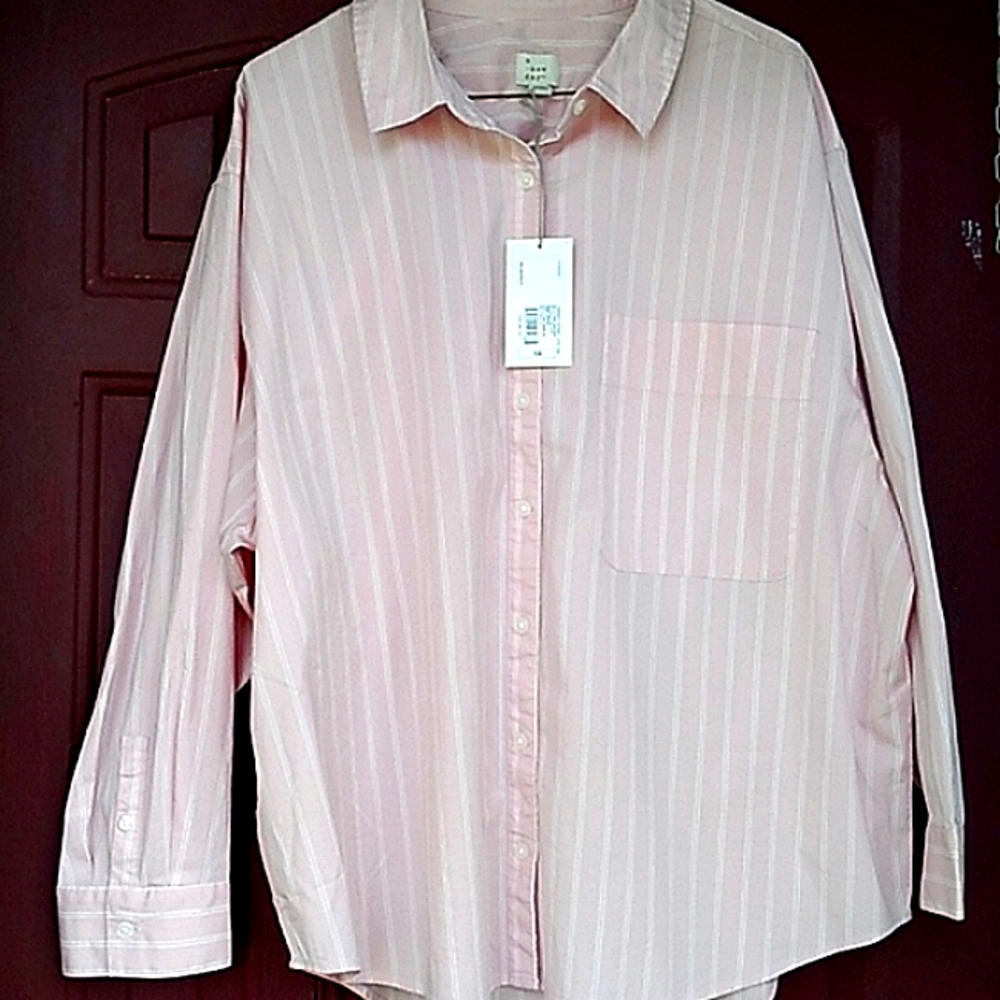 New A.n.a women's blouse, pink pinstripe 1X